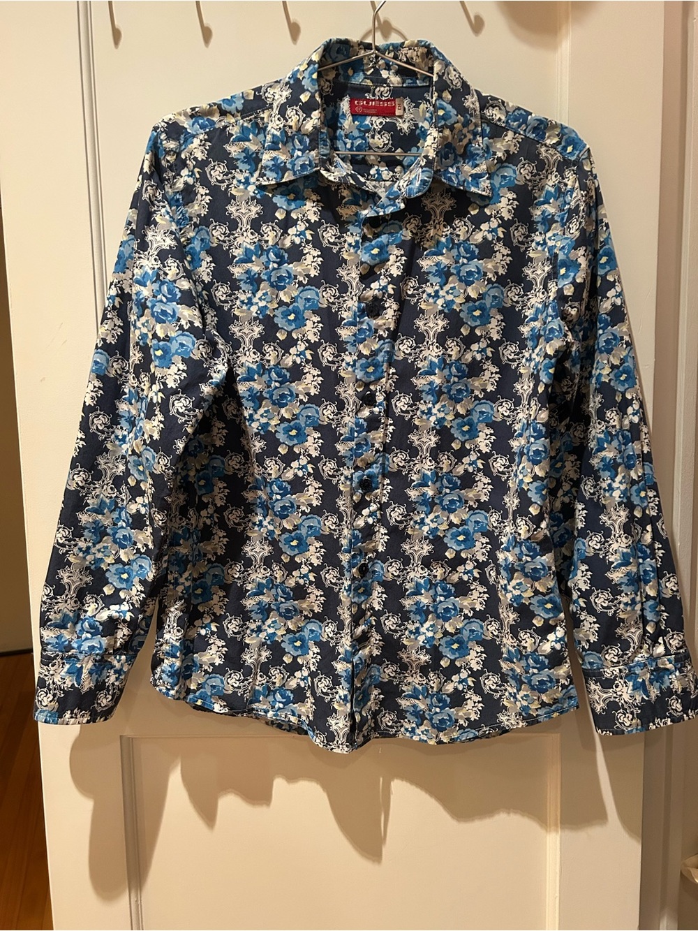 GUESS Blue Floral Long Sleeve Button-Up Shirt Men's Size S